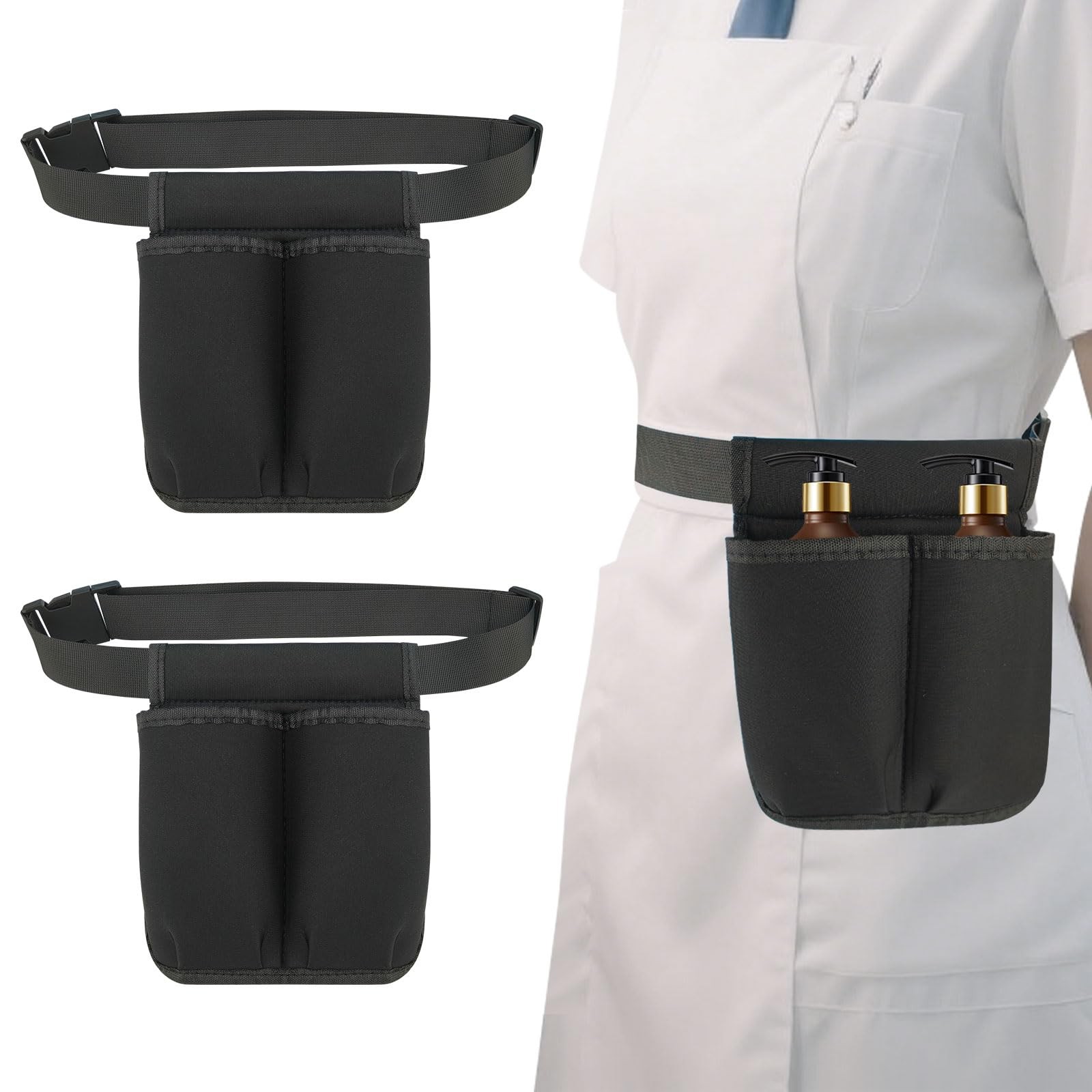2 Pack Massage Oil Bottle Holster 2 Pocket, Lotion Bag Waist Holder Pouch wit...