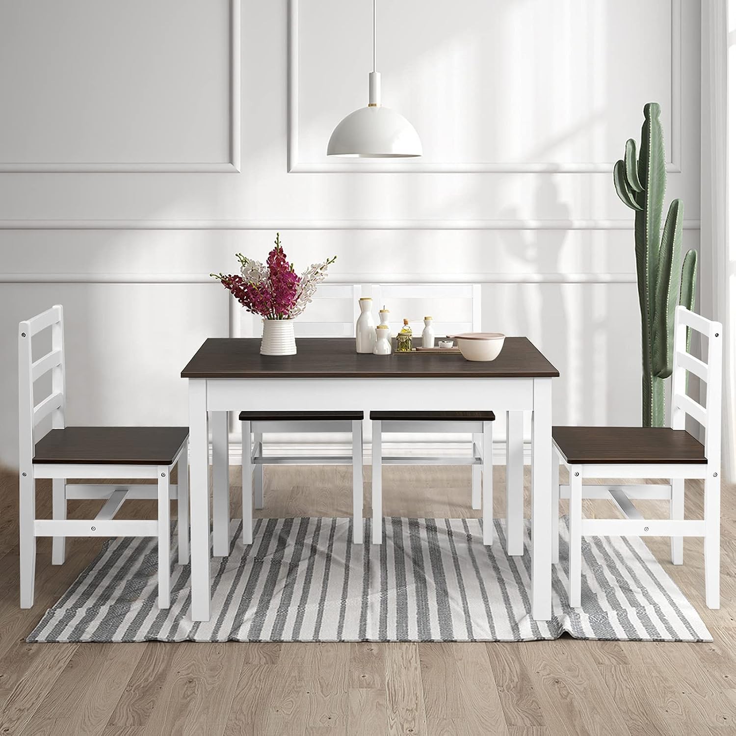 5-Piece Dining Set of 4 Solid Wood Rectangular Table & 4 Chairs Farmhouse