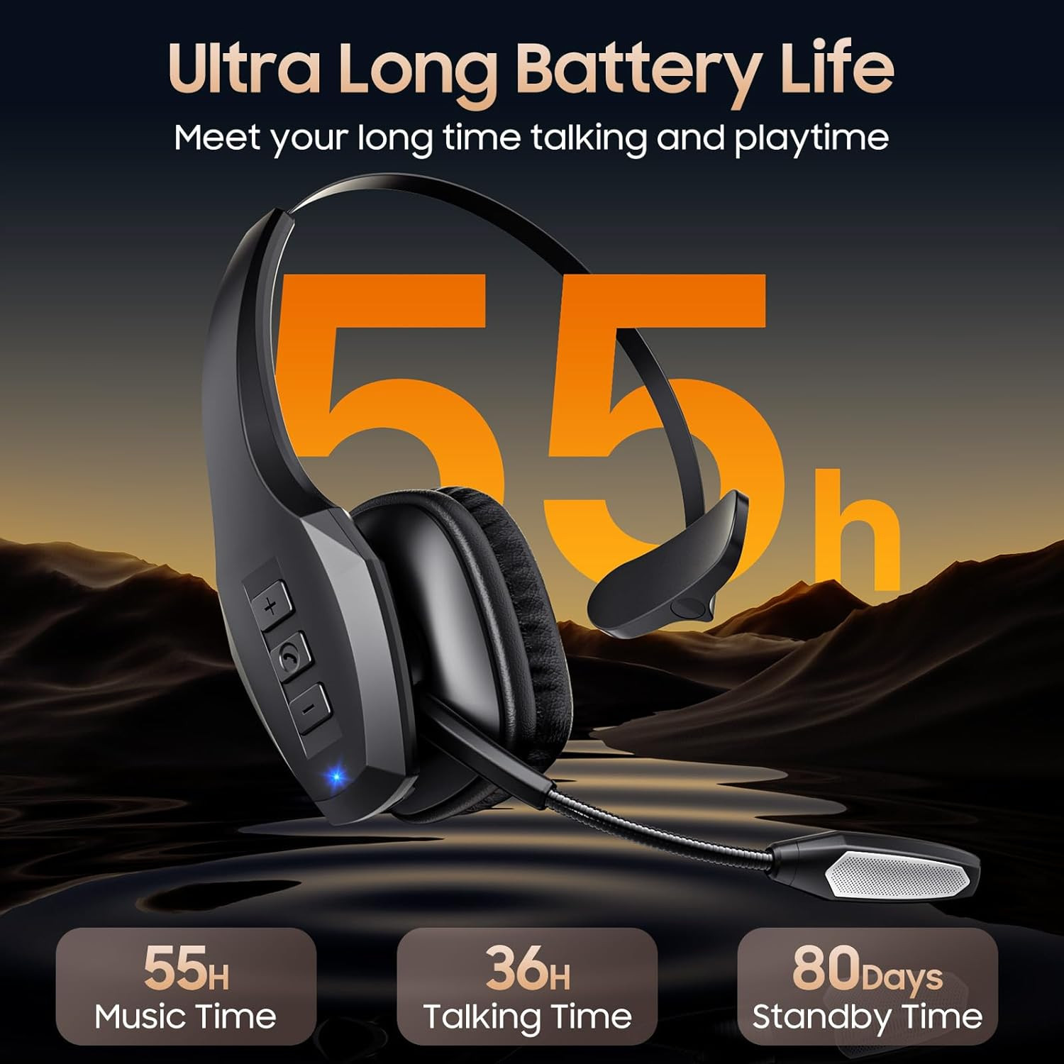 Trucker Bluetooth Headset, Wireless Headset with Mic, Bluetooth Headsets with Du
