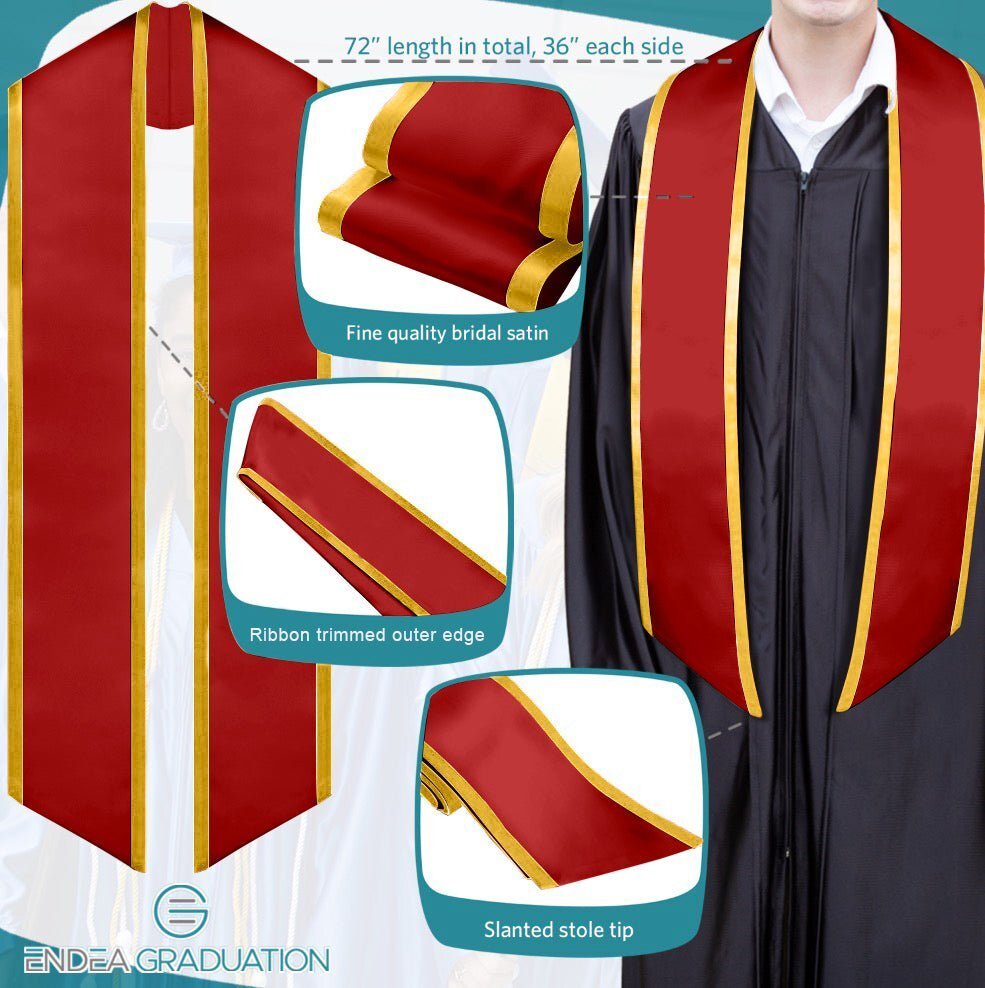 Endea Graduation Red/Gold Plain Graduation Stole With Trim Color