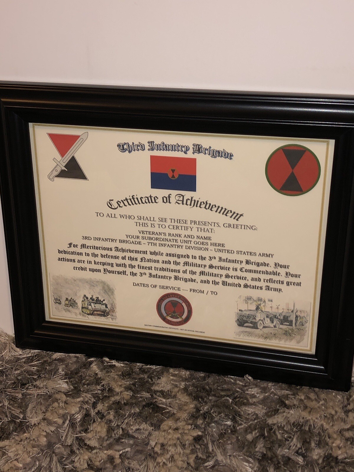 3RD INFANTRY BRIGADE - 7TH ID / ACHIEVEMENT (COMMEMORATIVE CERTIFICATE)
