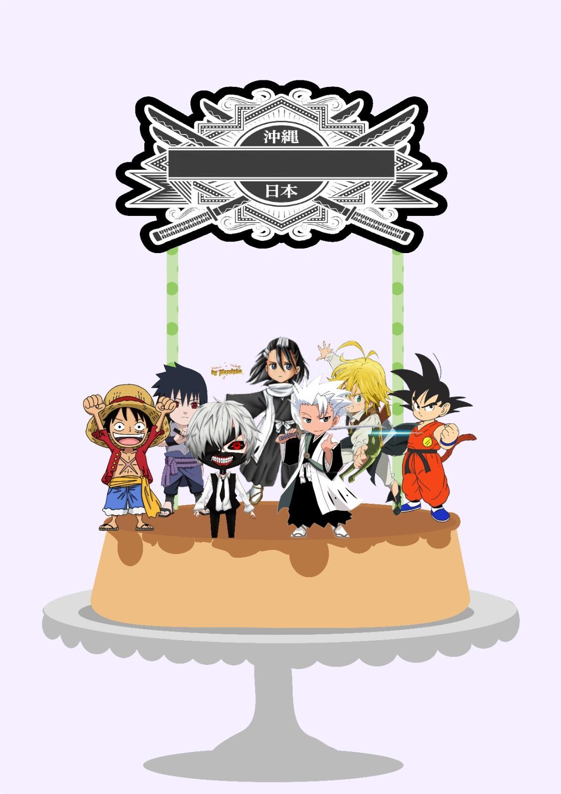 Personalized Anime Legends Unite for Celebration Cake Topper