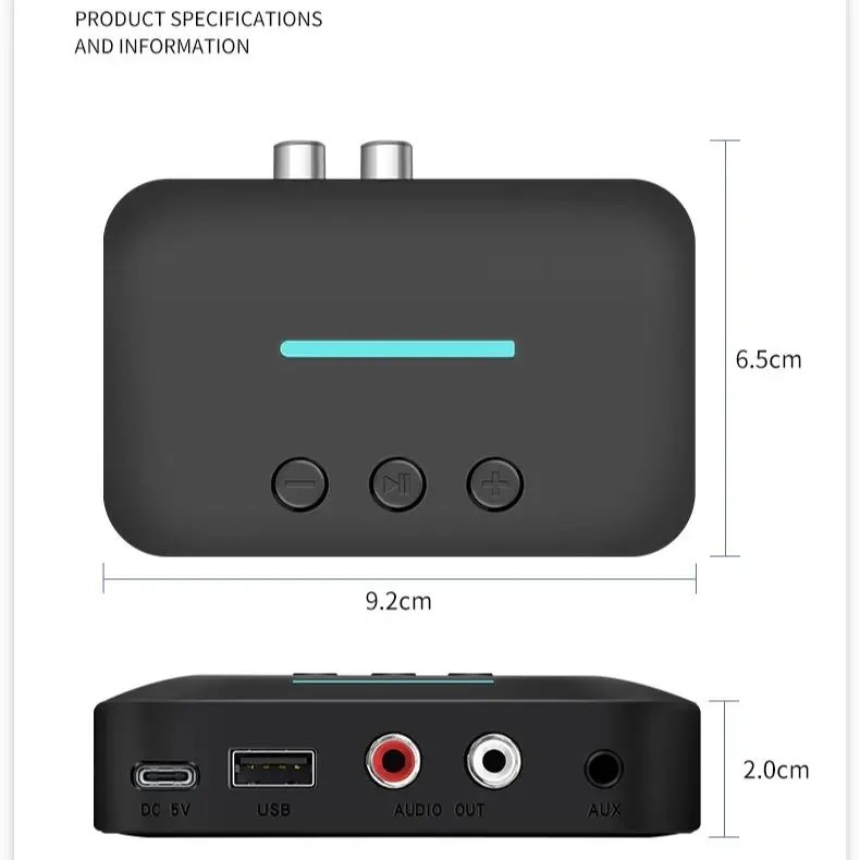 Bluetooth 5.3 Audio Receiver 3.5mm AUX RCA Adapter USB