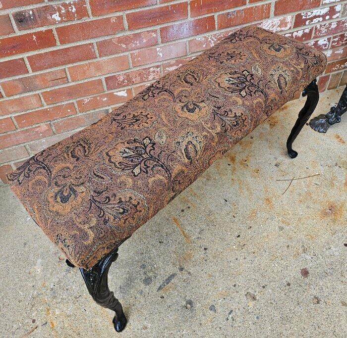 Antique Bench Heavy Wrought Iron Wrought Iron Legs Padded Seat