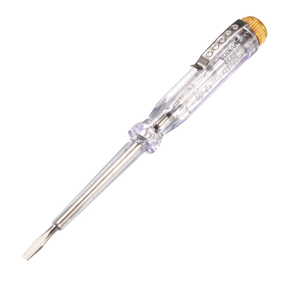 Voltage Test Screwdriver AC100-500V 3mm Slotted LED Electroprobe Pen Golden Cap
