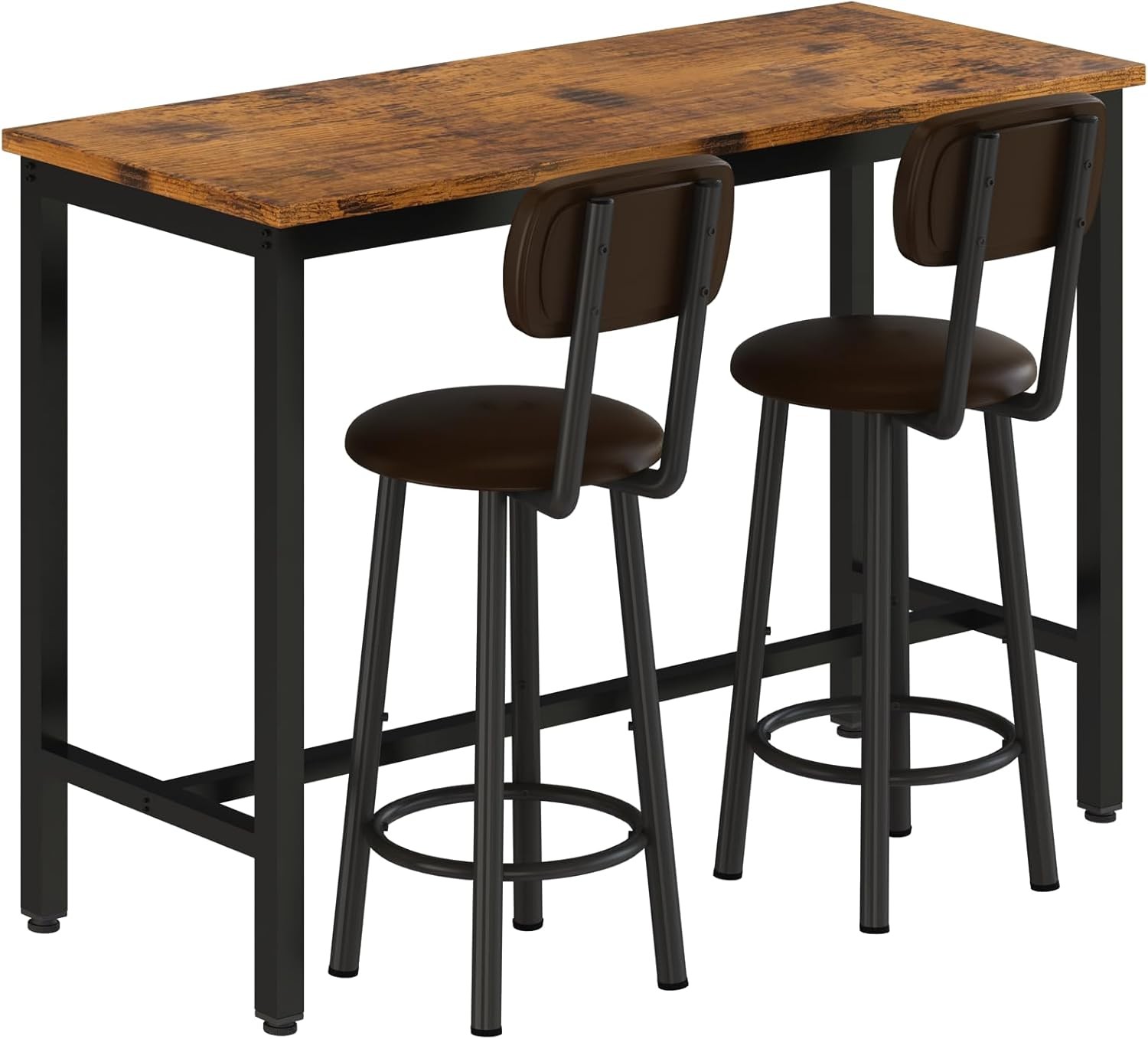 Industrial Pub Height Table with 2 PU Upholstered Stools,3-Piece Kitchen Table