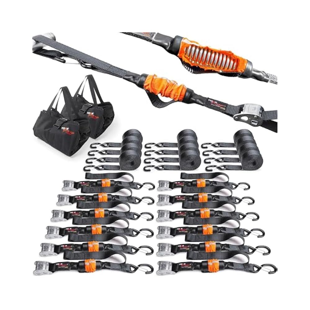 Dynamic Tie Down Straps, 14ft, 2250lb Break Strength, Adapts to Load Shifts