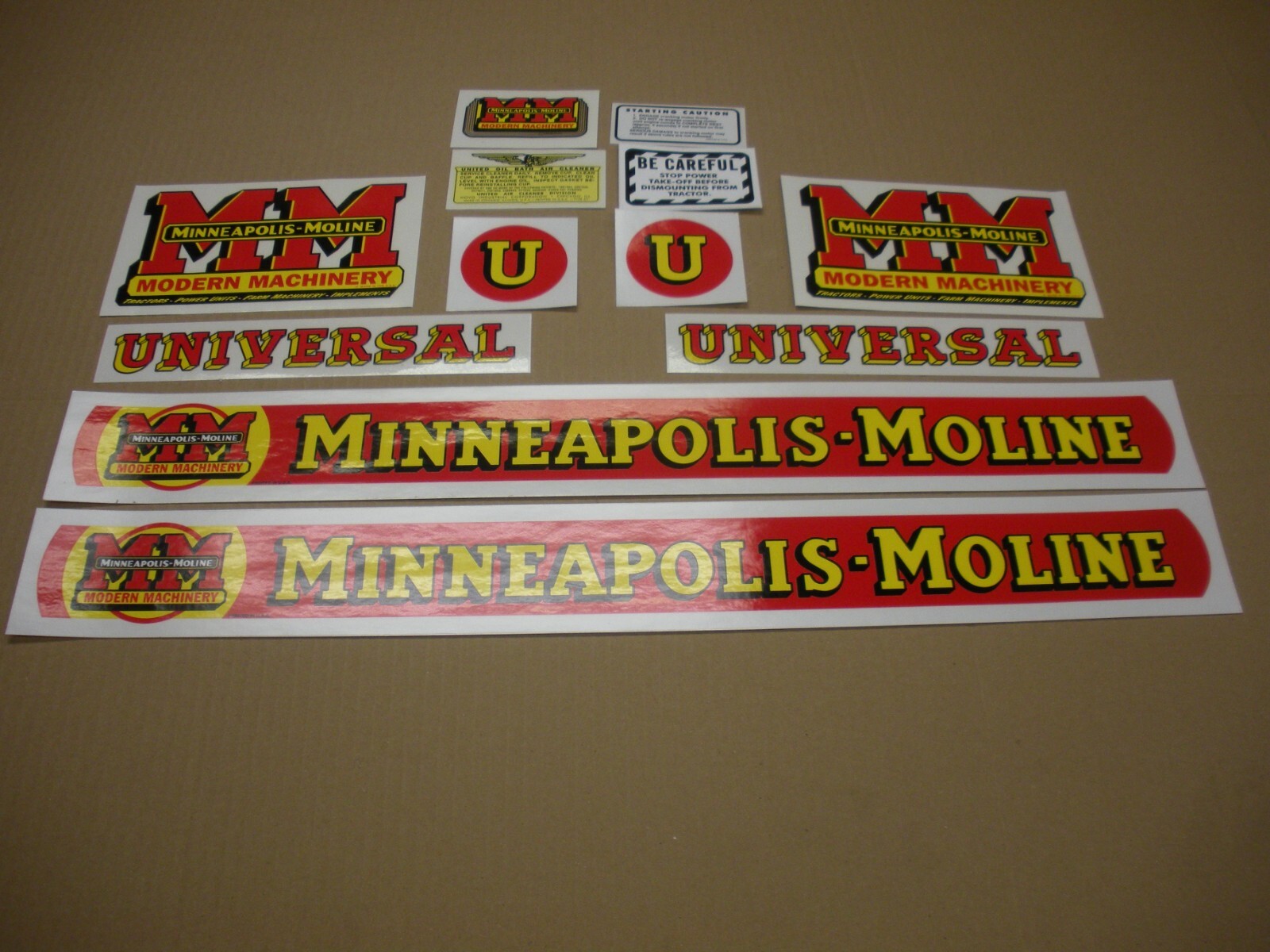 MINNEAPOLIS MOLINE MODEL U TRACTOR DECAL SET  - NEW - FREE SHIPPING