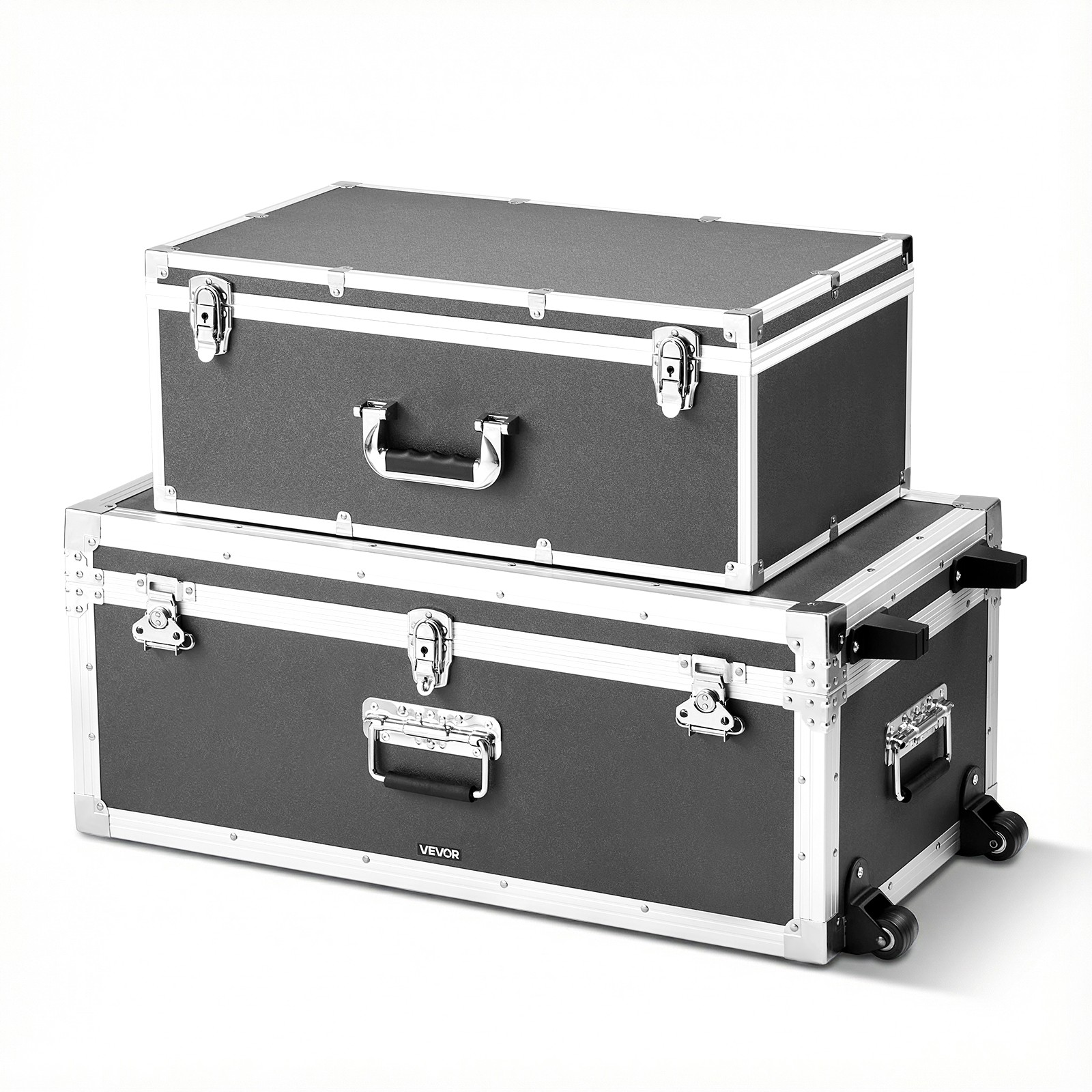 VEVOR Metal Storage Trunk Wooden Suitcase Storage Boxes Padlocks Set of 2 Gray