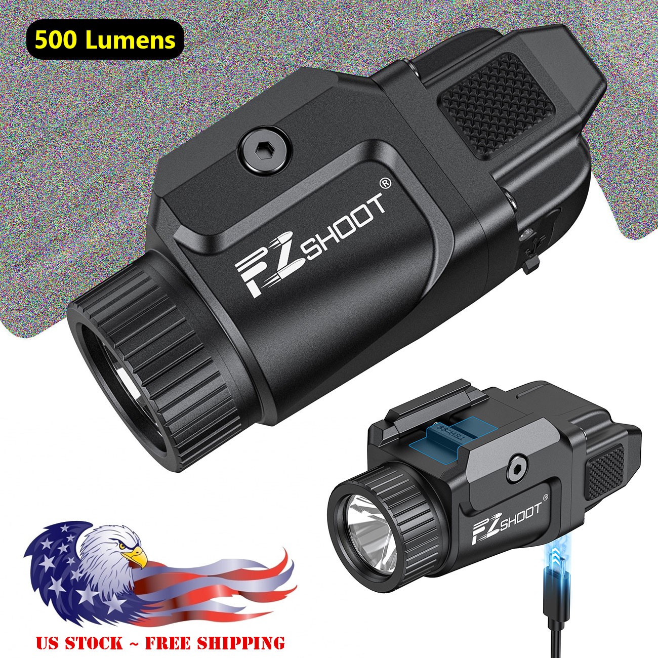 500Lms Pistol Flashlight LED Handgun Gun Light Recharge for Glock/Picatinny Rail