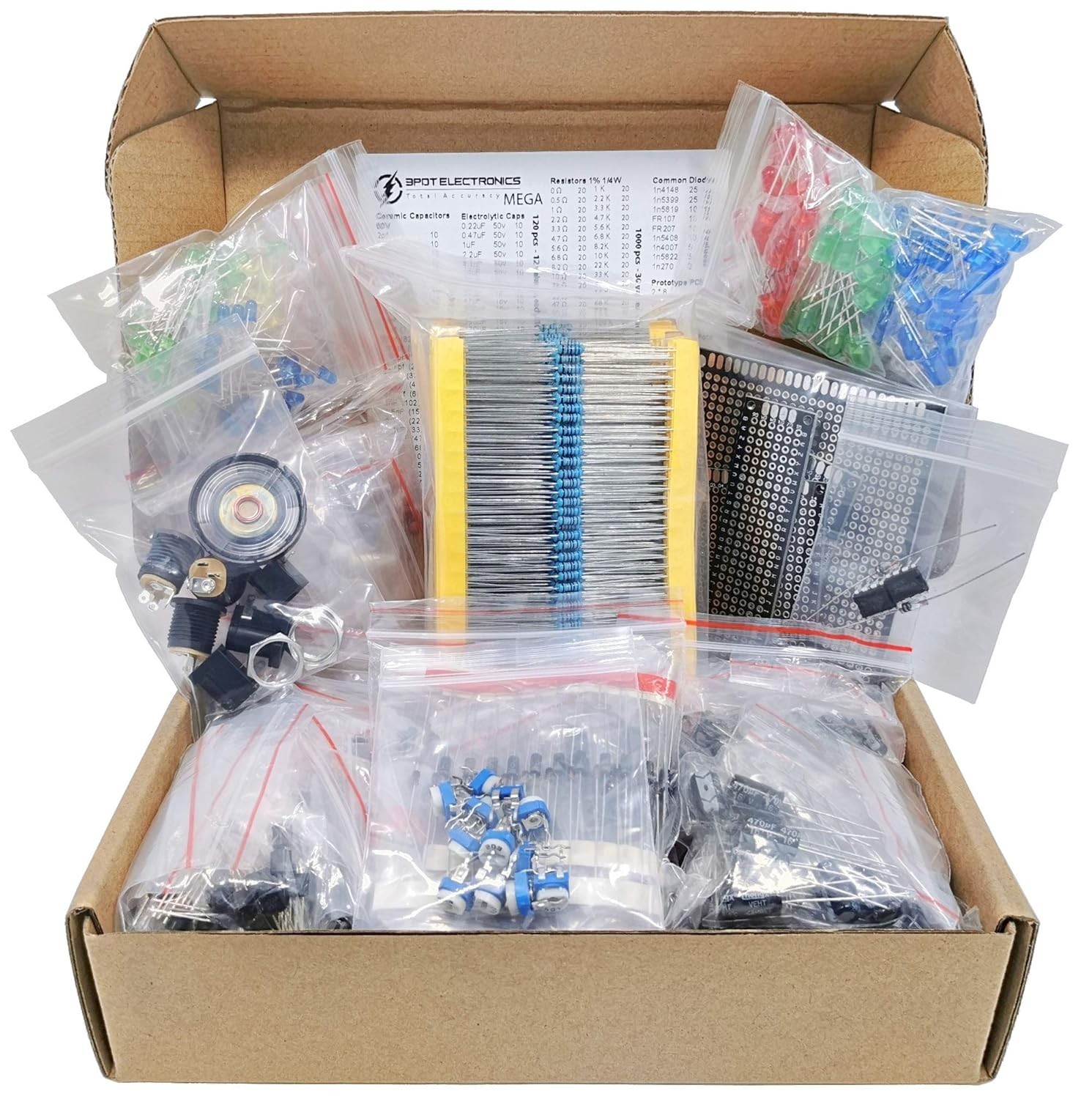 1900 Piece Electronic Components Set Including Resistors, Diodes and Transistors