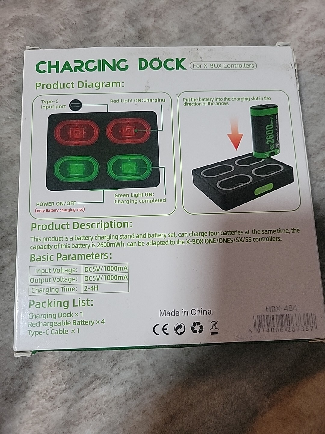 Rechargeable Battery+Controller Charcing Dock For X-box 2600mwh