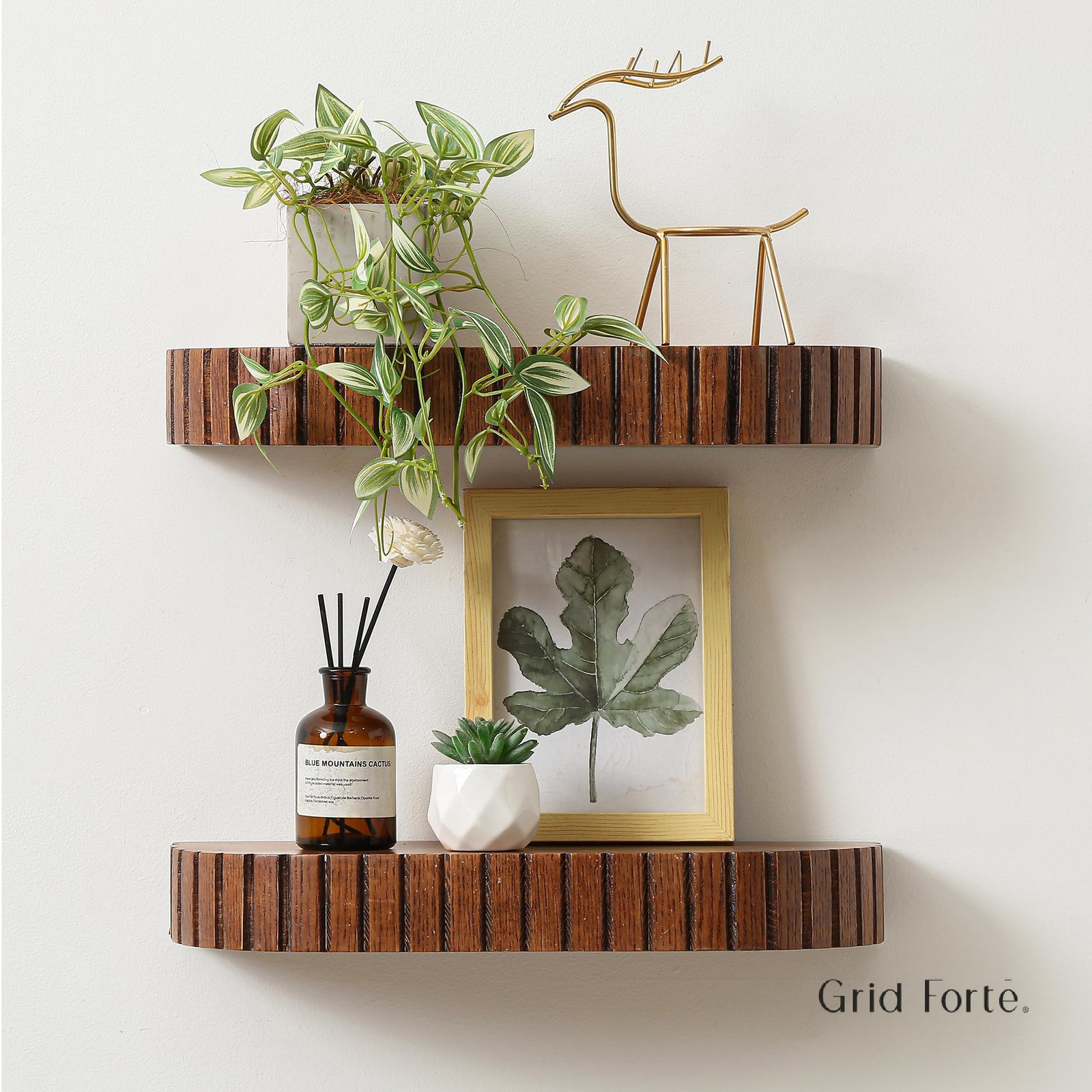 2 PCS Wood Rounded Fluted Floating Shelf 16x5.5 Inch Modern Display Rustic