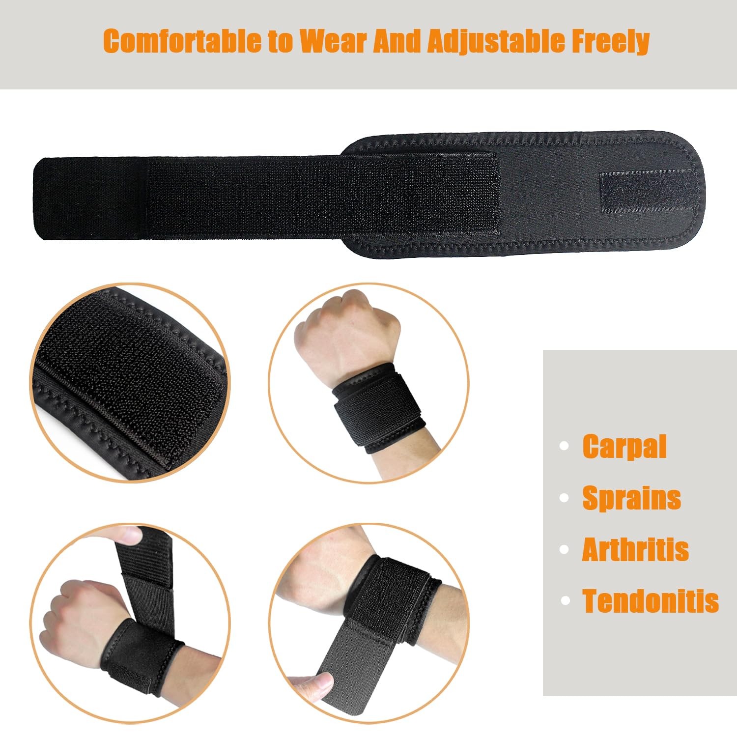 2 Pack Wrist Compression Strap and Support Adjustable Wrist Brace Carpal Tunnel