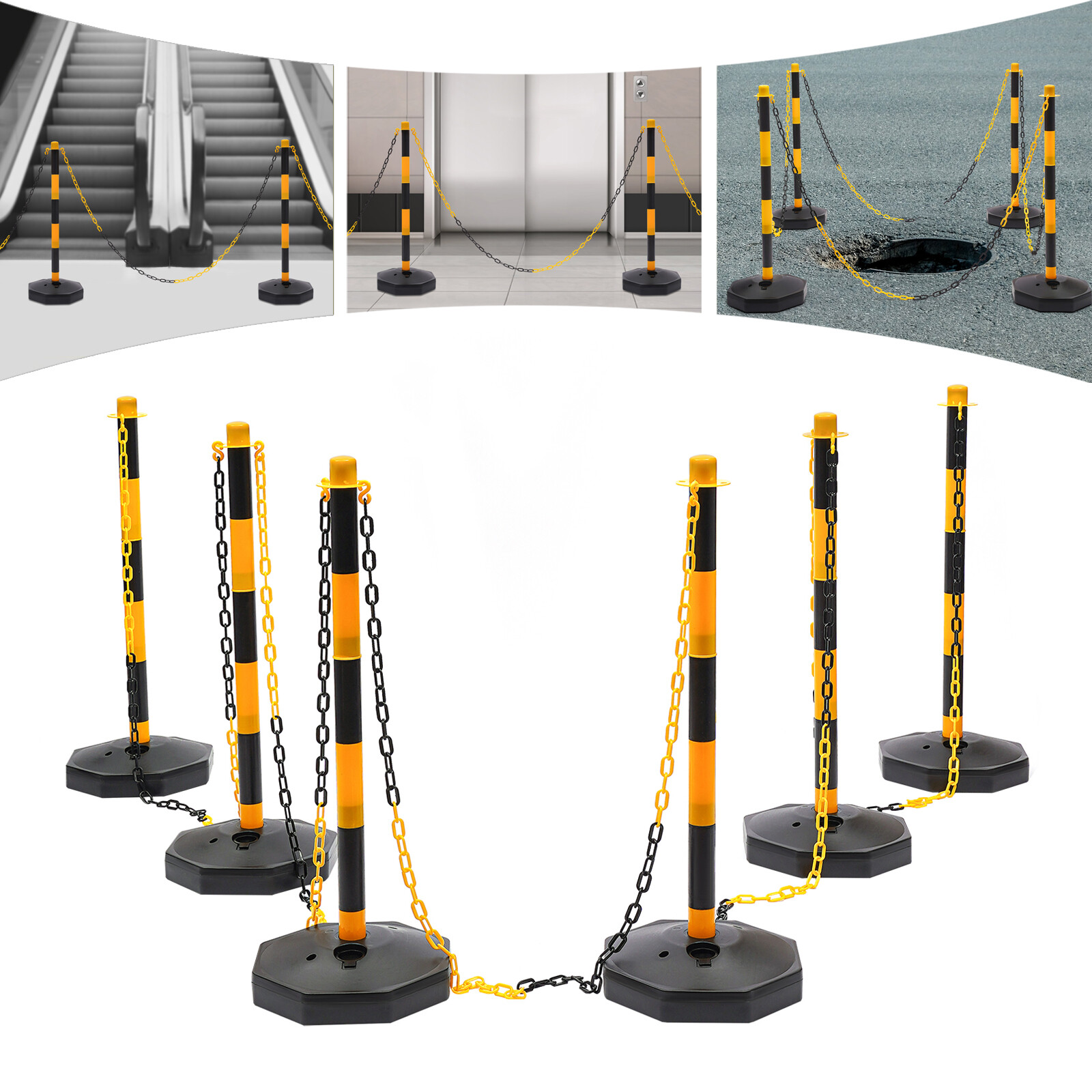 6 Pack Traffic Cones Adjustable Delineator Post Portable Parking Pole W/ Chains
