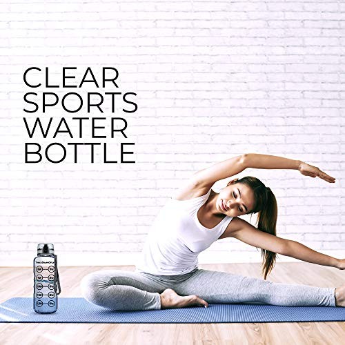 50oz Water Bottle Timer Reminder, Measuring Lines Container, Clear Tritan