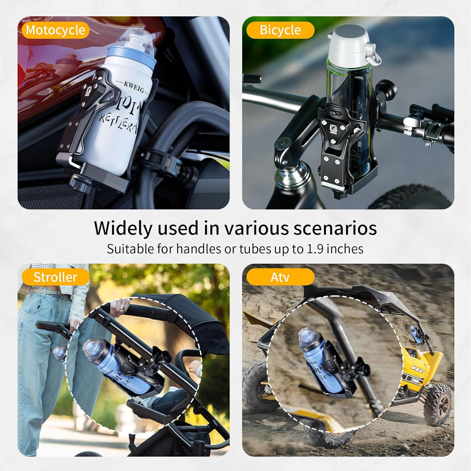 Anti-Theft Motorcycle Cup Holder, Extra Large Adjustable Size Bike Water Bottle