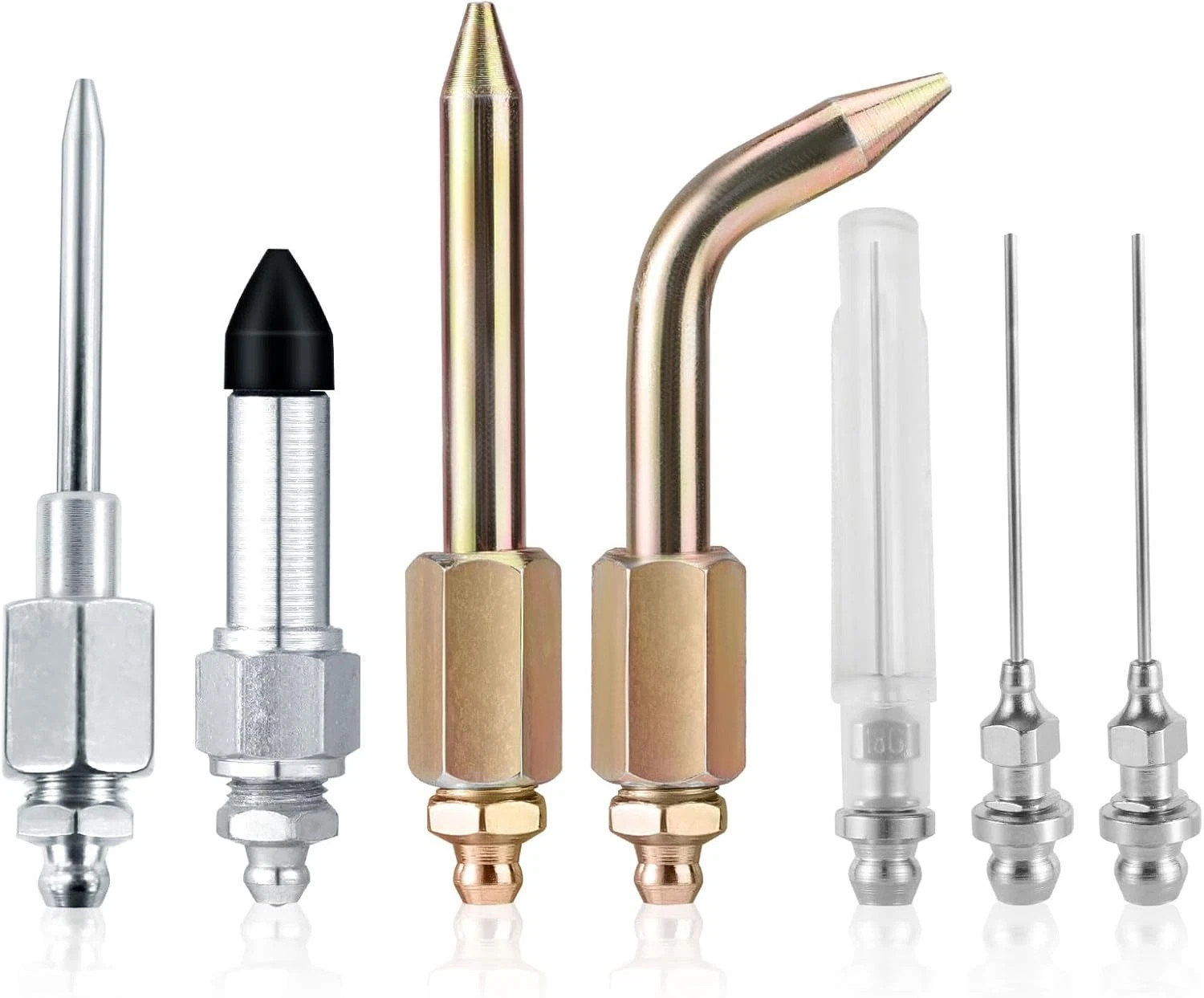 7pcs Grease Gun Accessory Kit Needle Tips Elbow Adapter Dispenser Rubber Nozzle