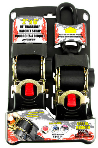 ERICKSON 2in x 6ft 4000 lb. Re-Tractable Ratchet Straps 34414