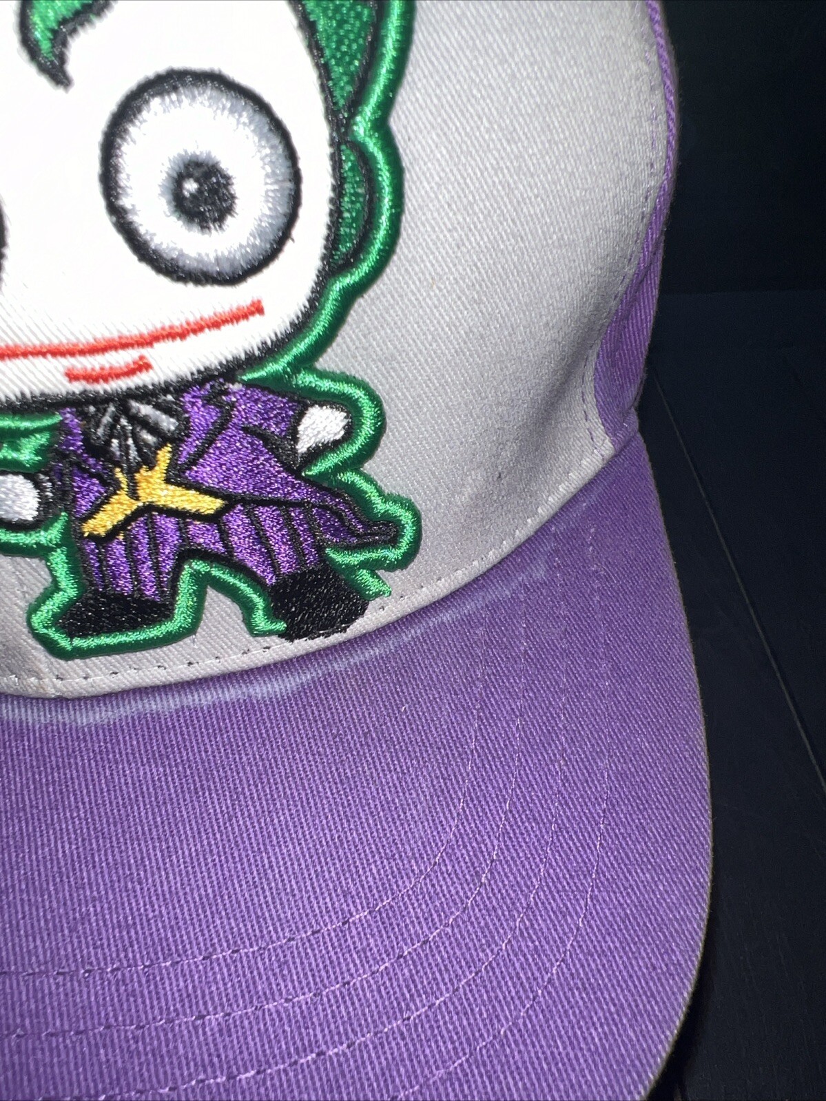 The Joker on Gray Front w Purple Bill and Hat Cap Snapback Batman DC Comics