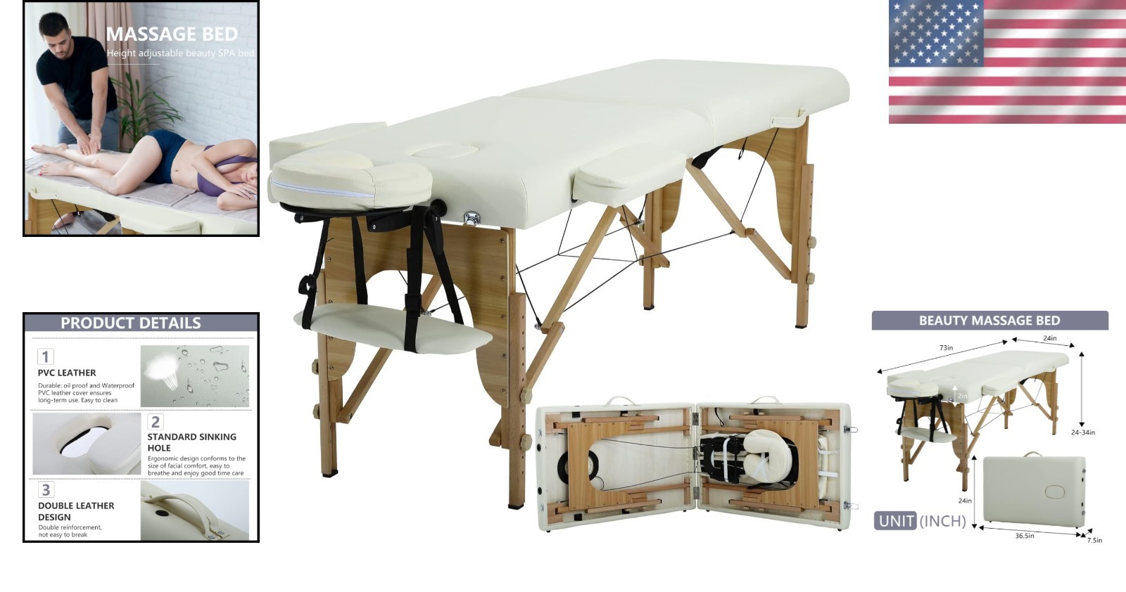 Elegantly Adjustable 24 Inch Portable Massage Table for Professionals & Spa Use