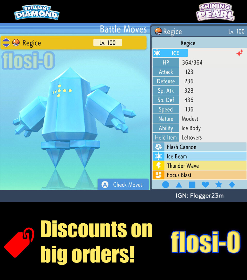 6IV Shiny Regice Brilliant Diamond and Shining Pearl
