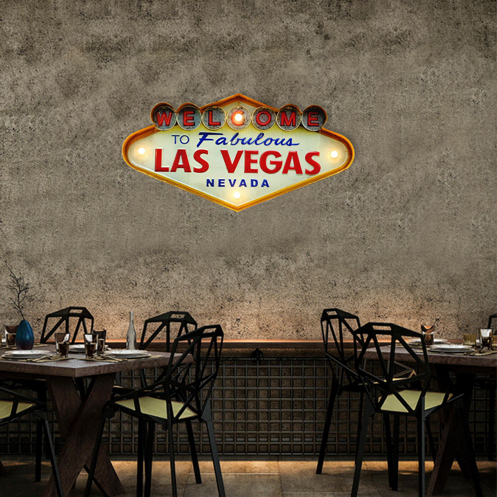 Vintage LED Light Metal Neon Signs Welcome to Las Vegas Pub Cafe Wall Decor