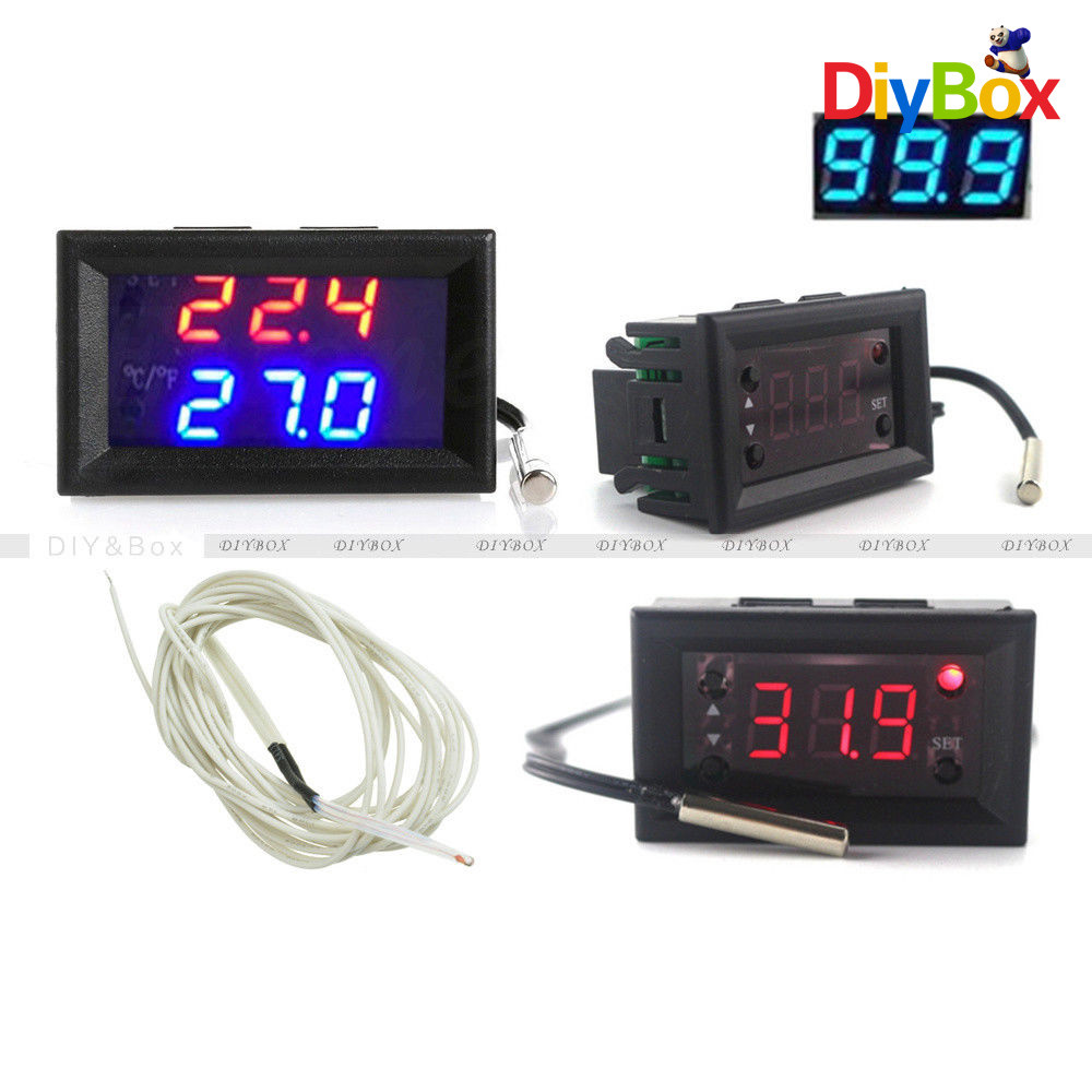 Blue Red W1218 Thermostat DC 12V+3-Digit NTC Probe Controller Replace W1209WK