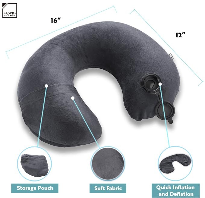 Lewis N Clark Compact Portable Adjustable and Inflatable Cervical Neck Pillow...