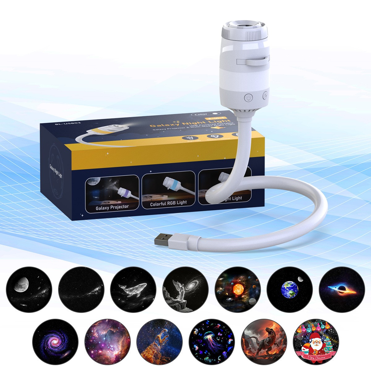 Plug and Play HD Star Projector Night Light, USB Galaxy Ocean Ceiling Projector