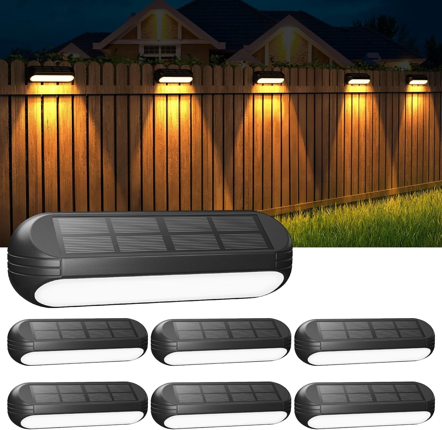 6 Pack Solar Fence Light Outdoor Waterproof Bright Lights Warm RGB Black WdtPro