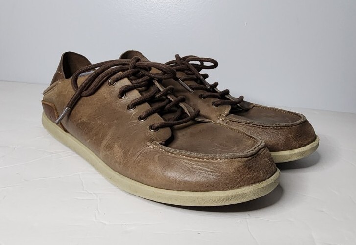 Olukai Nalukai Leather Lace Up Shoes Slides Drop in Heel Brown Size 11.5