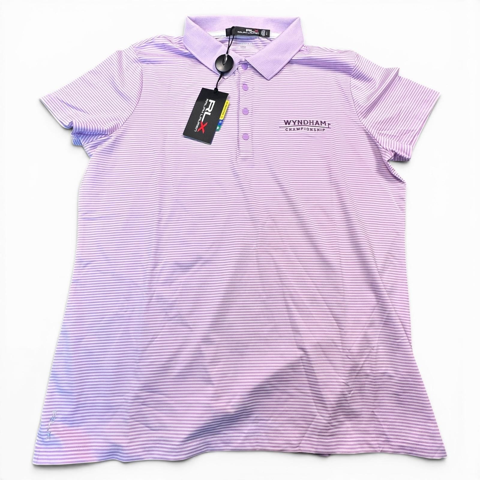Wyndham Championship Shirt Polo Womens Large Purple Stripe RLX Ralph Lauren Golf