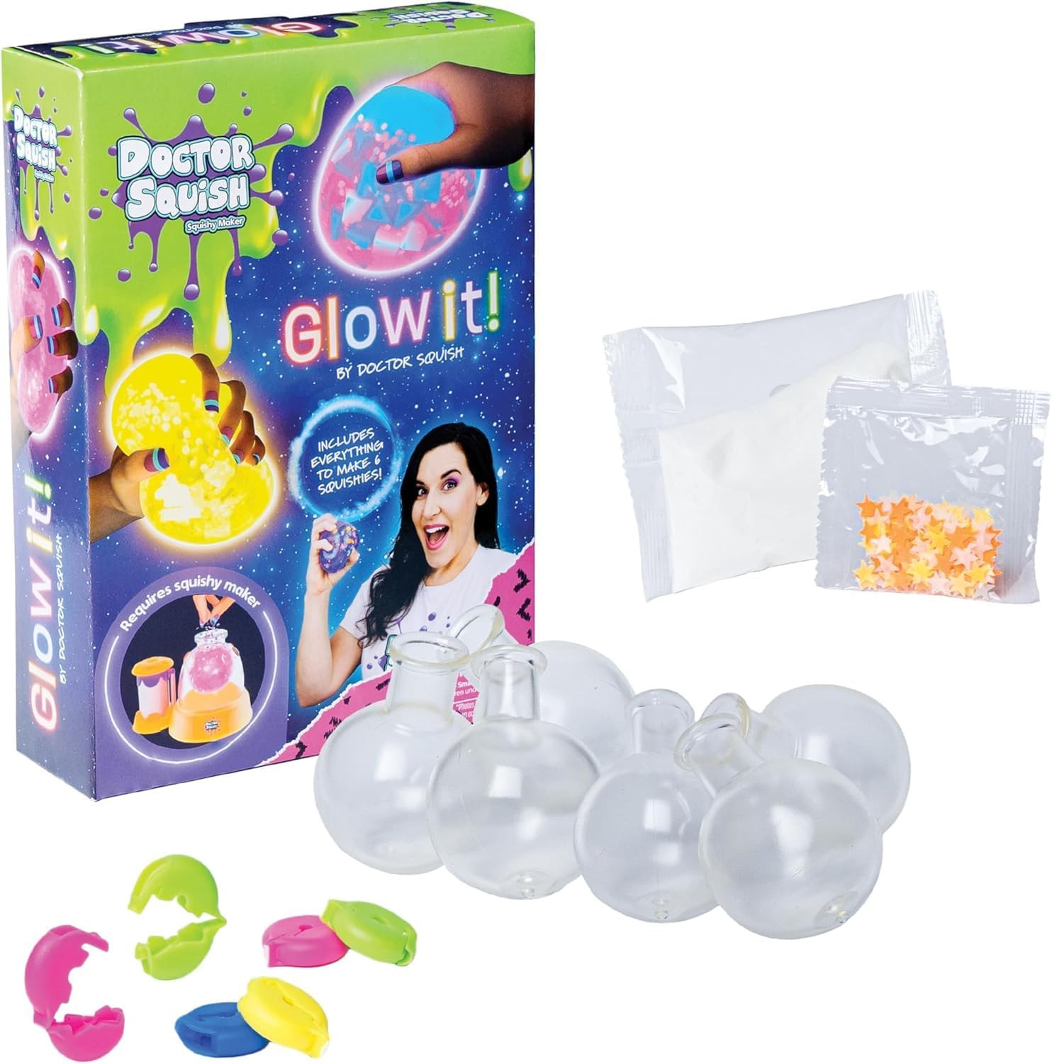 Doctor Squish Squishy Maker Neon Refill Pack | DIY Squishy Making Kit with 6 TPR