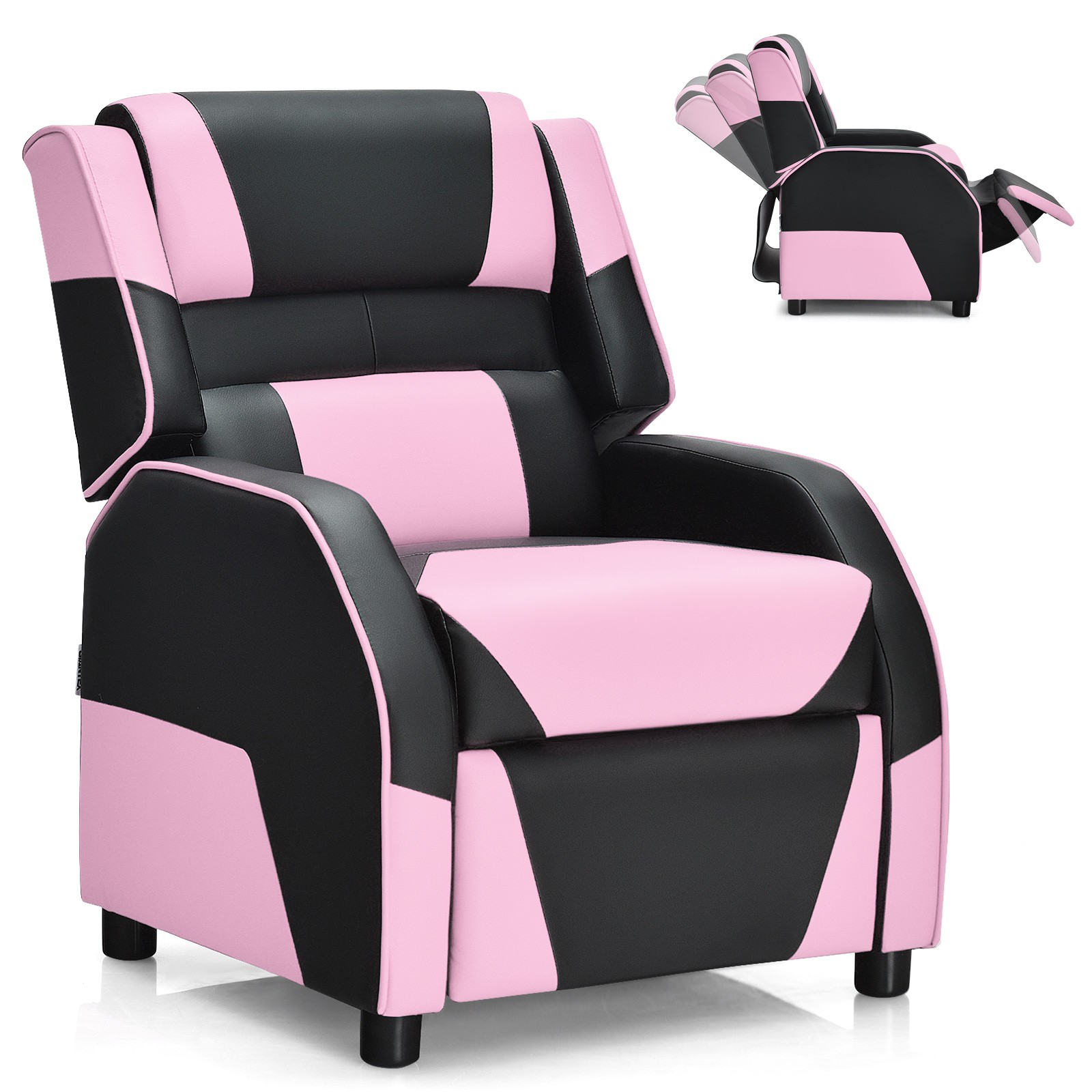 Giantex Kids Youth Gaming Sofa Recliner w/ Headrest & Footrest PU Leather Pink