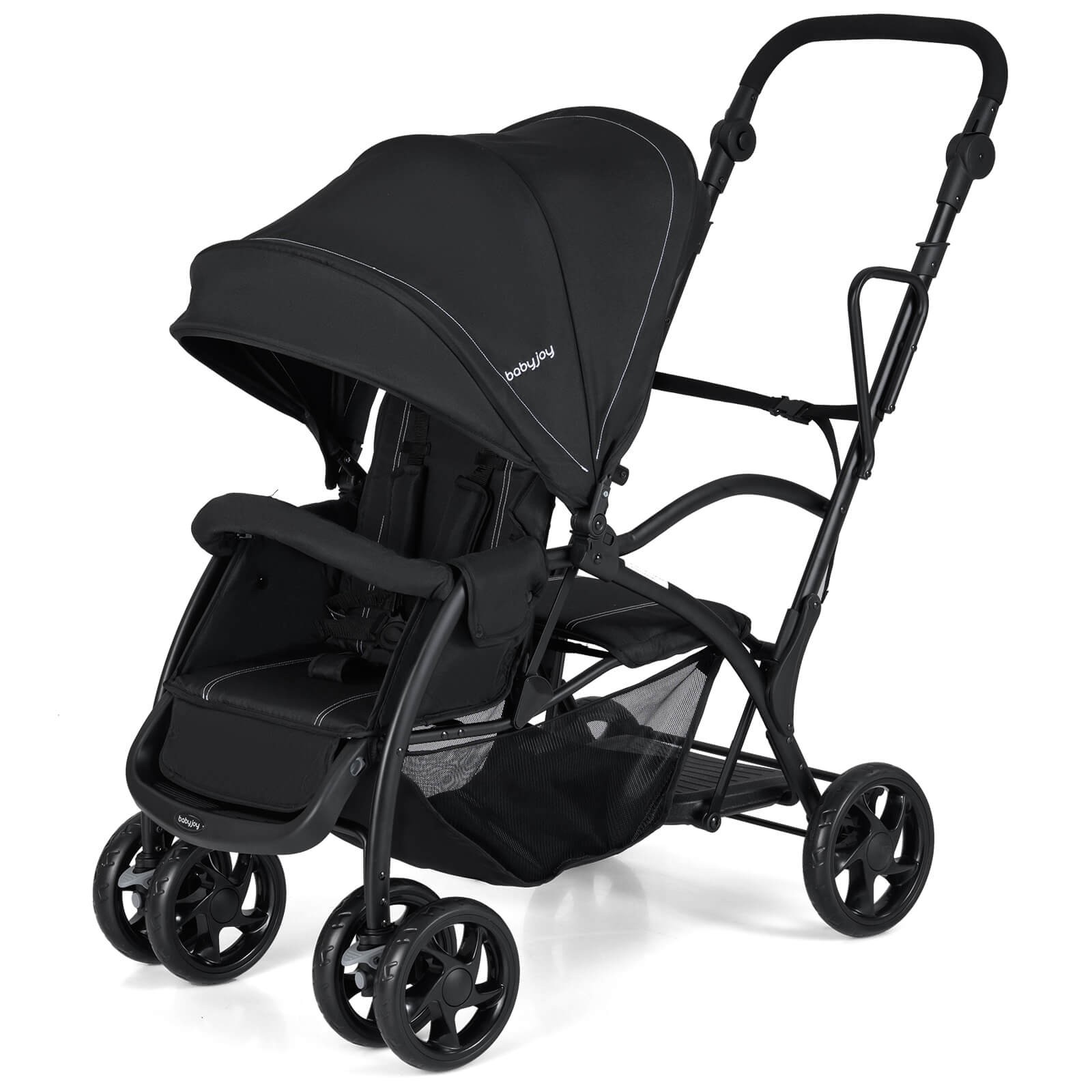 Sit & Stand Double Stroller w/Adjustable Handle Bar Backrests Footrest Canopies