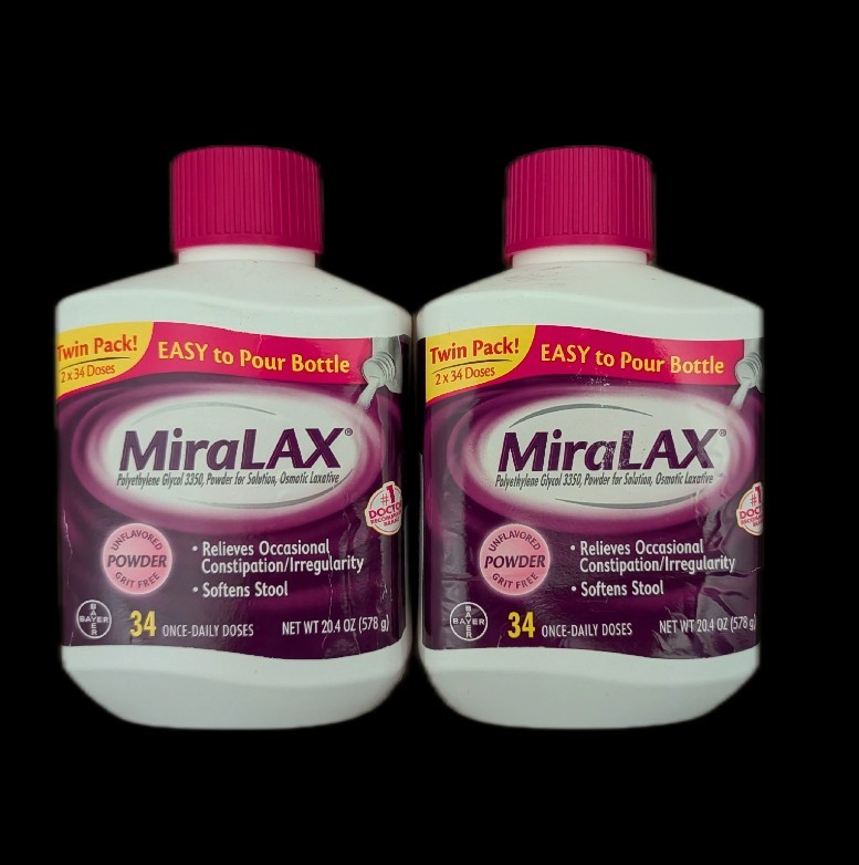MiraLAX Twin Pack Unflavored Grit Free Powder 2 x 34 Doses 20.4 oz each