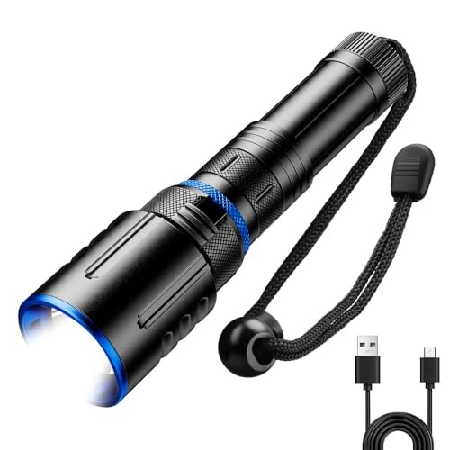 Scuba Diving Flashlight Dive Torch,High Lumens Black With Blue Accent