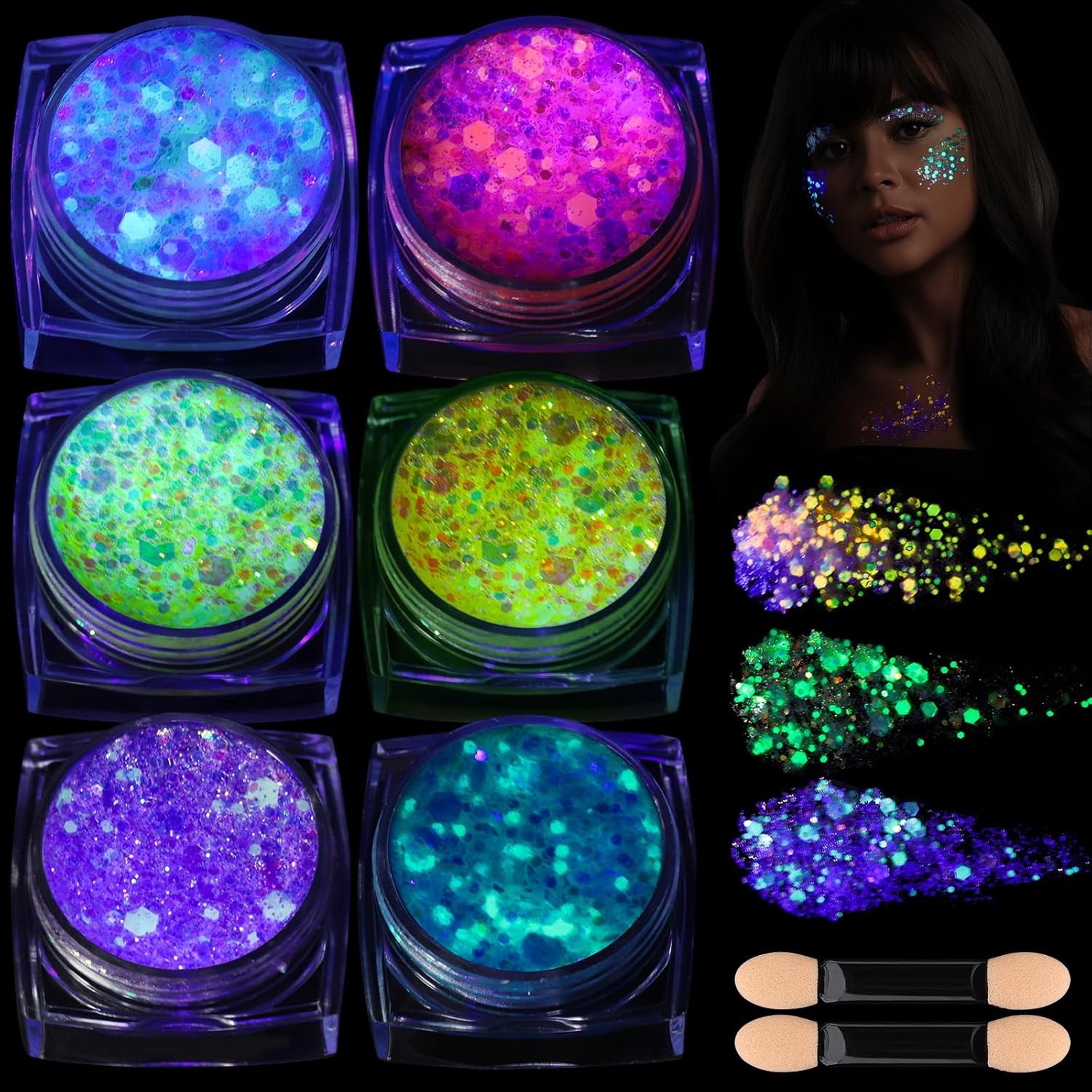 Teenitor 6 Colors Glow in The Dark Glitter Gel, Face Glitter Gel, Body Glitter H