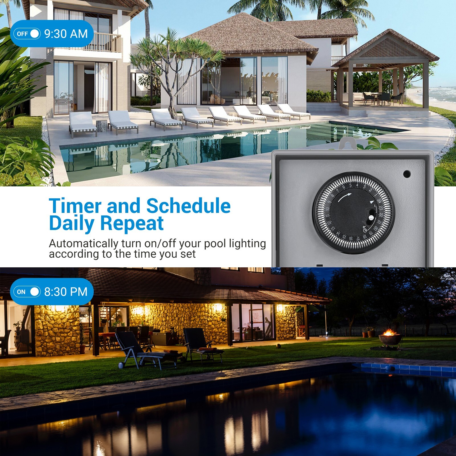 DEWENWILS Pool Pump Timer Box Outdoor, 24-Hour Programmable ON/Off Timer Switch