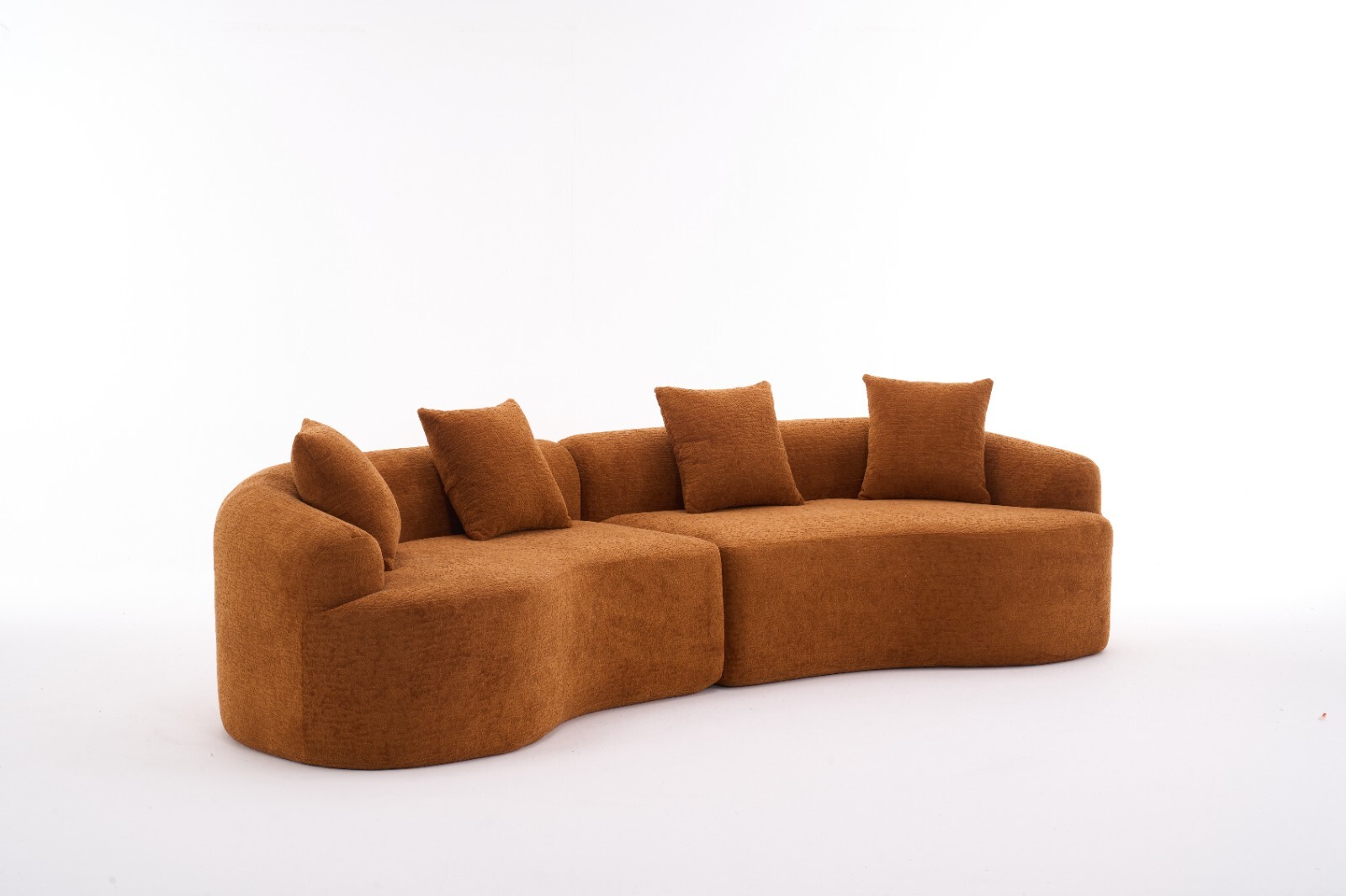 4-Seater Sectional Sofa Orange Chenille - w/4 Pillows, No Assembly, Pet Friendly