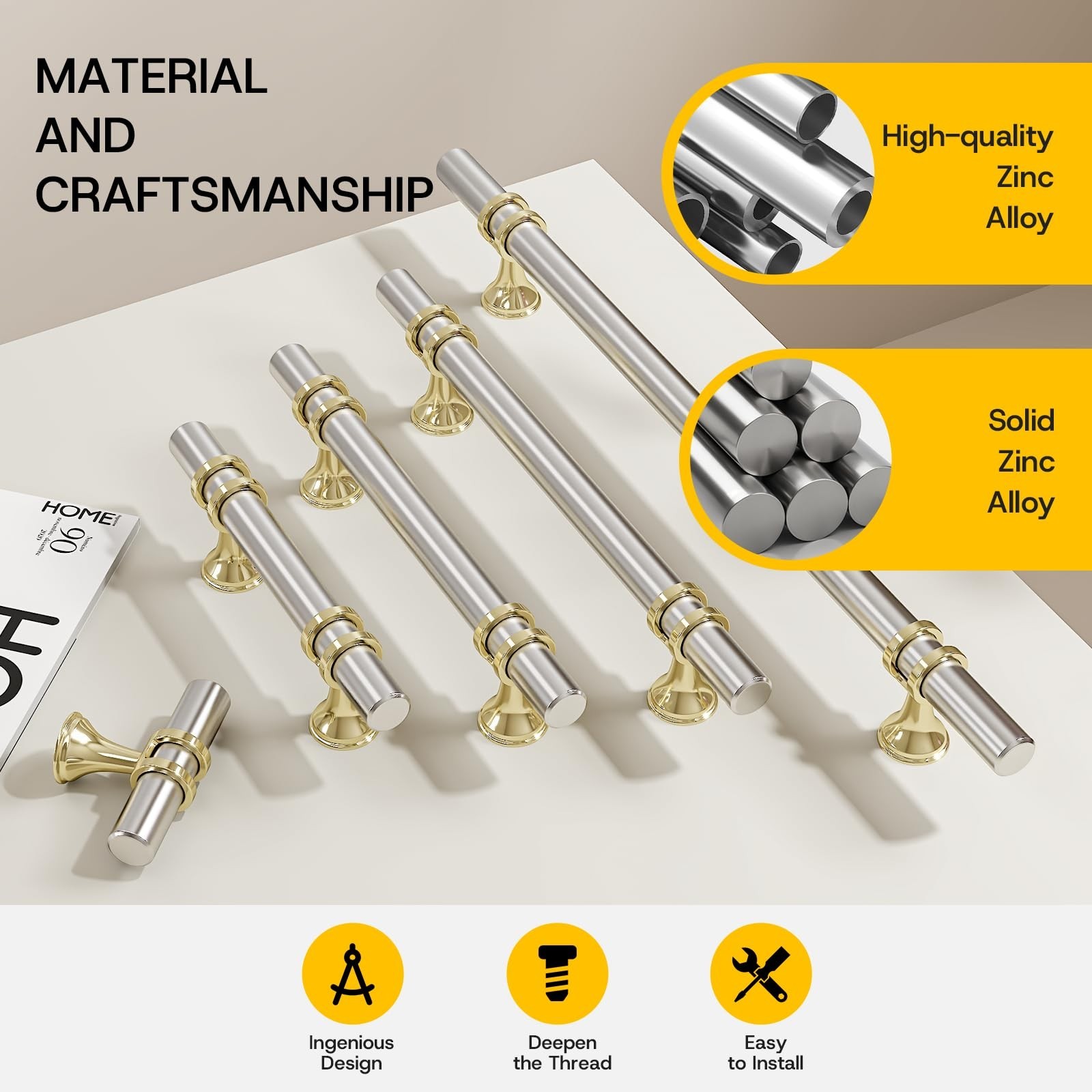 Rergy Cabinet Handles Drawer Pulls and Knobs, 10Pack Brushed Nickel and Gold ...