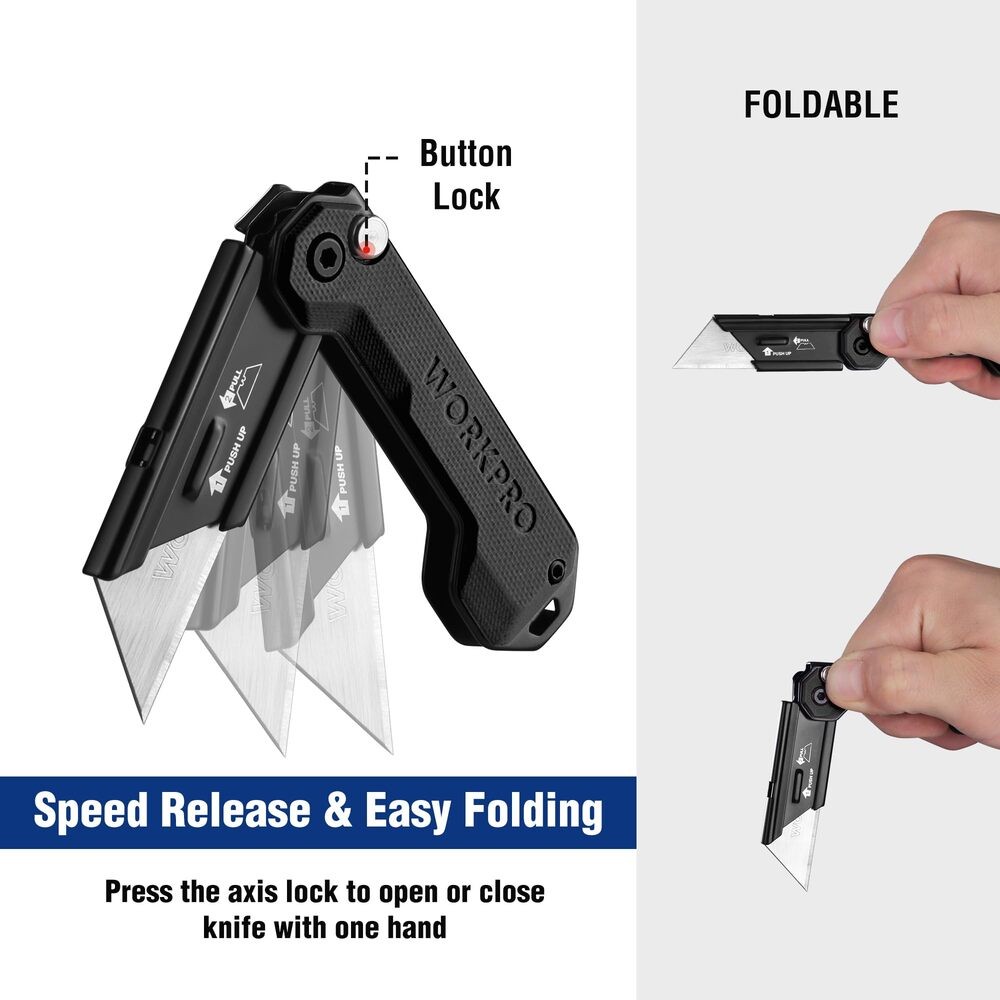WORKPRO Mini Folding Utility Knife Box Cutter Quick Open Axis Lock Belt Clip USA