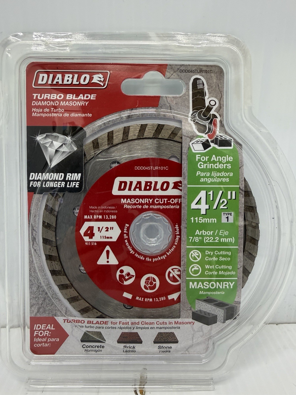 DIABLO 4-1/2” Turbo Blade Diamond Masonry DDD045TUR101C *NEW*