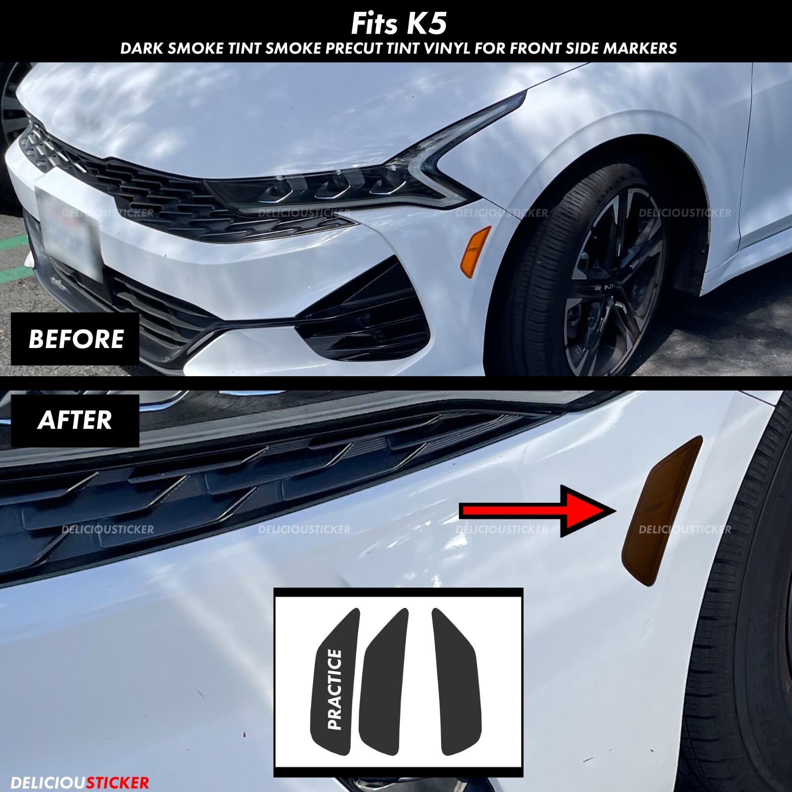 For Kia K5 21-2024 Smoke Side Markers Front Overlays Tint Decals Precut Vinyl