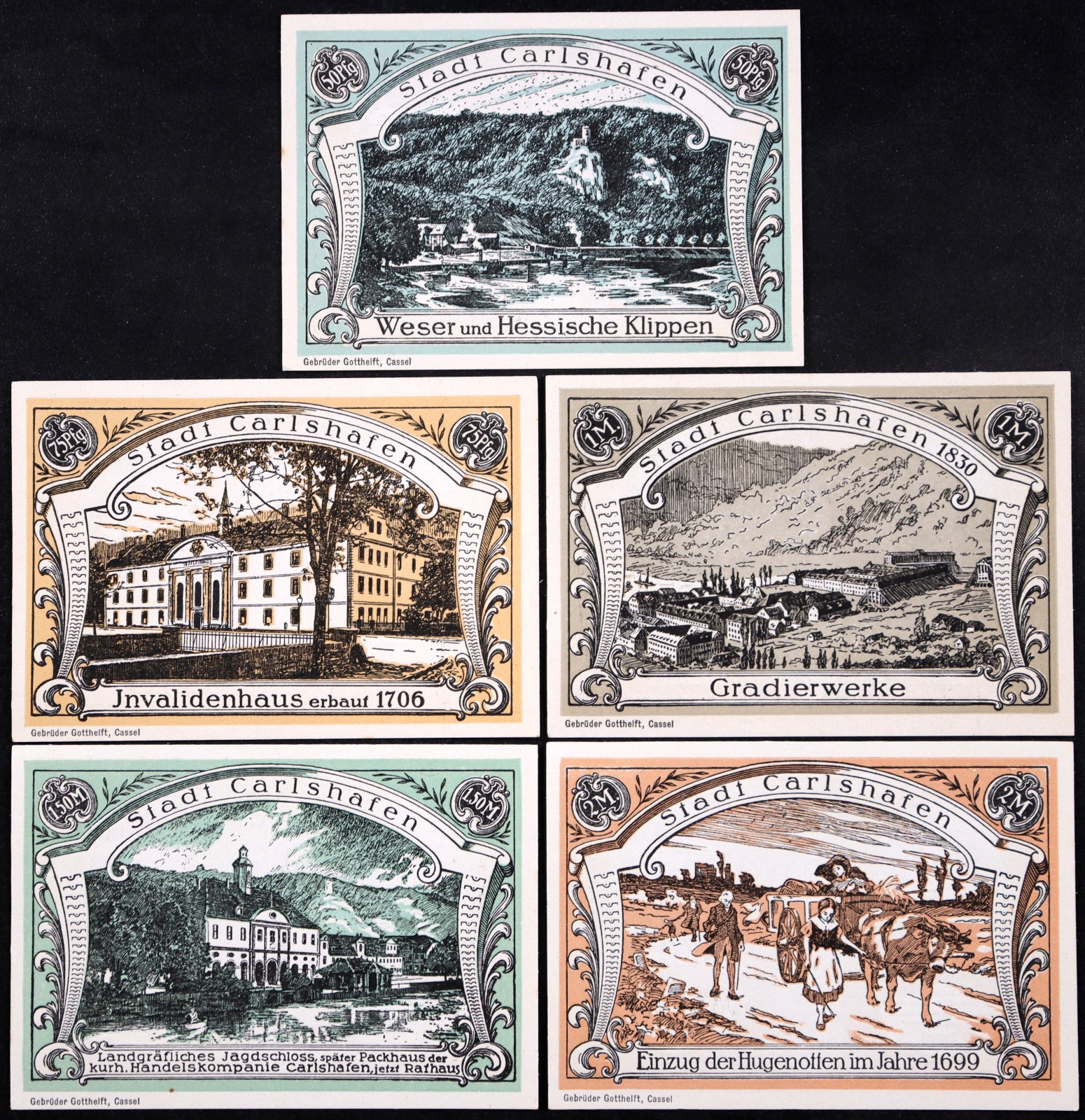 CARLSHAFEN / BAD KARLSHAFEN 1921 "Huguenots" Complete Series Notgeld Germany