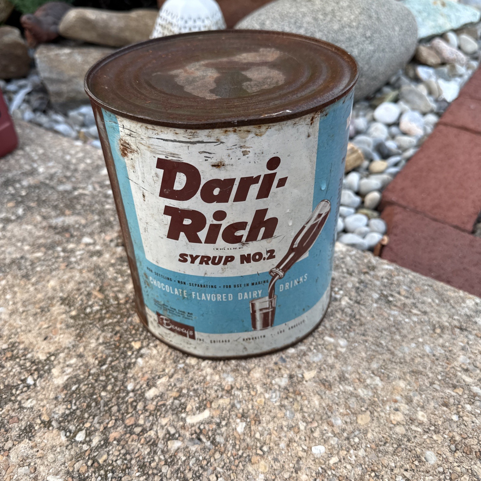 Vintage Tin Rare 1930s Dari-Rich Chocolate Drink Soda Syrup Can 6.25x7”