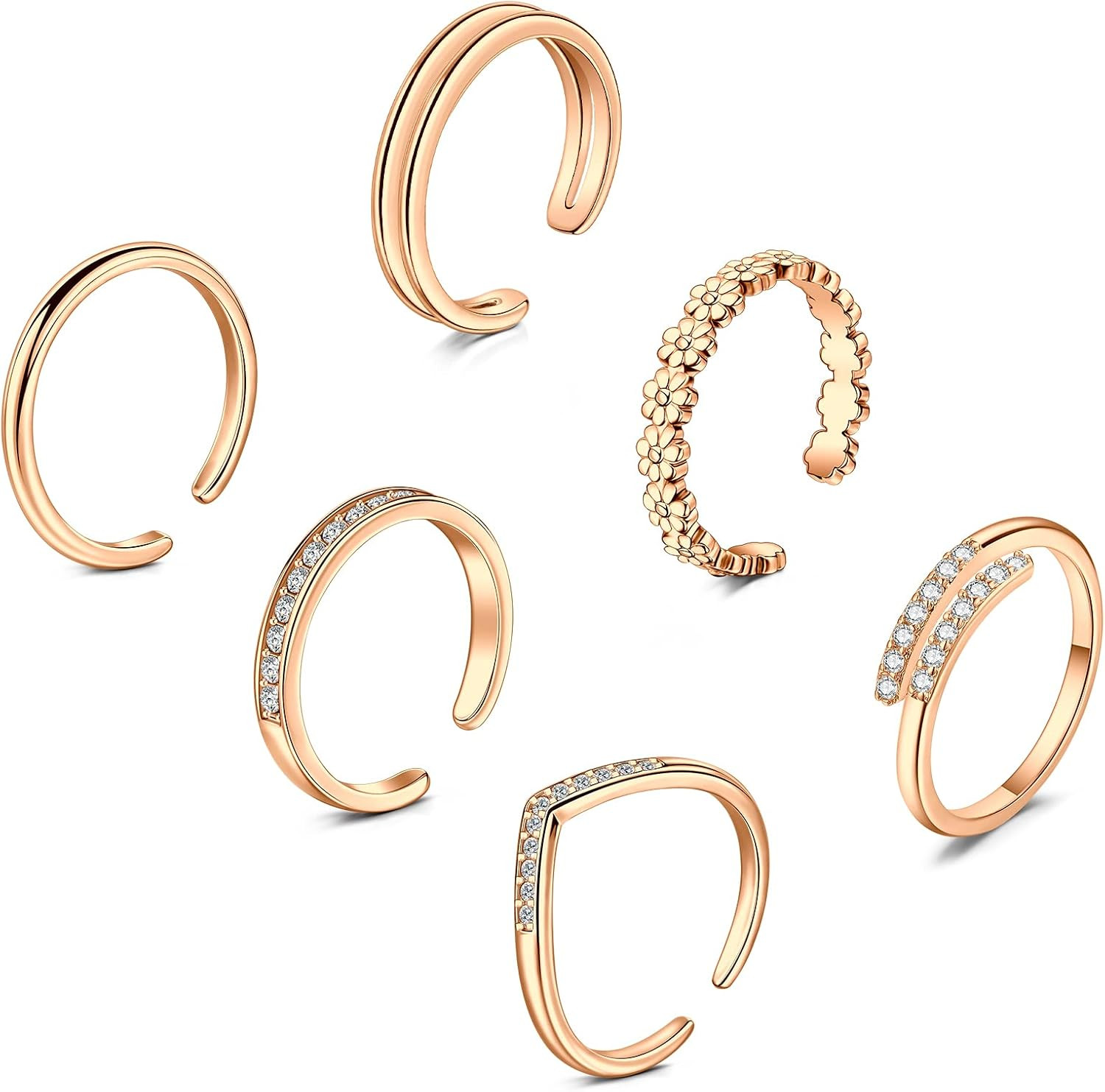 Zolure Toe Rings for Women Gold Silver Rose Gold Open Tail Ring Set Adjustable N