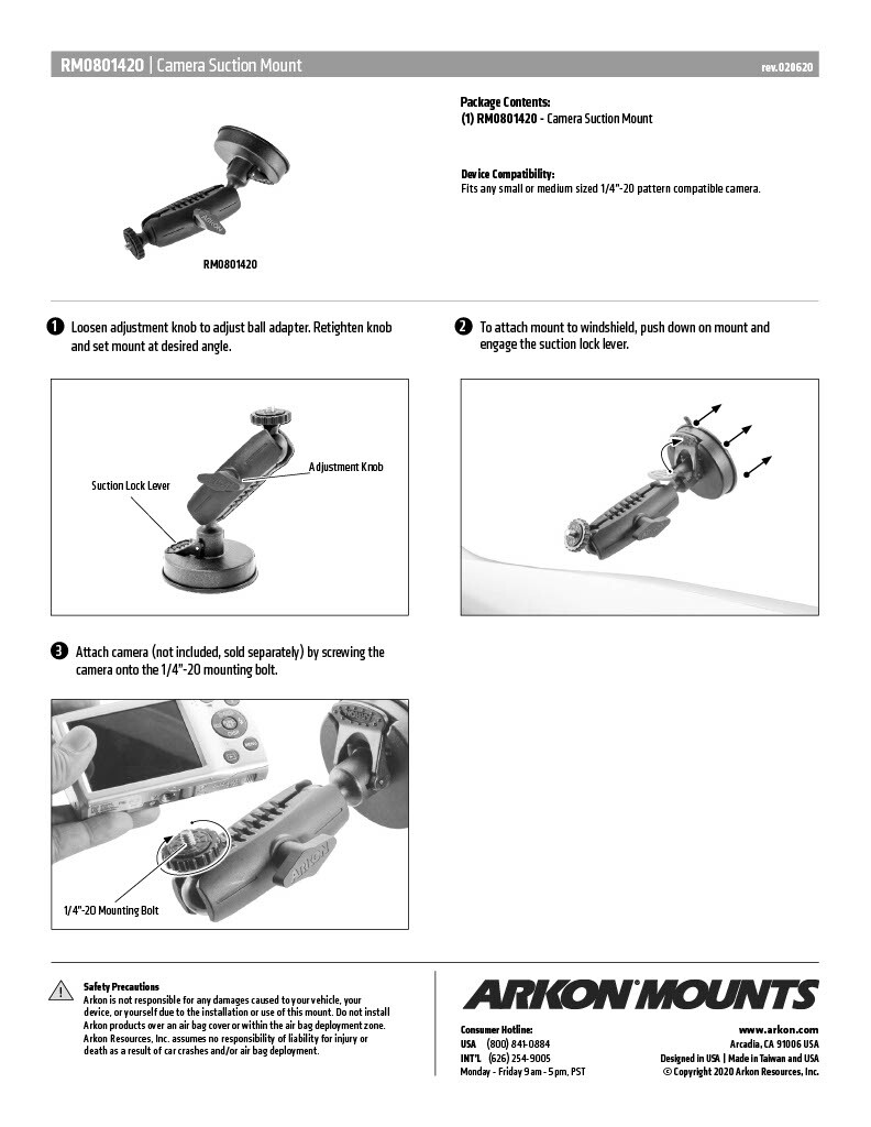 RM0801420 Arkon Robust Gel Suction Windshield Dash Mount for DSLR camera