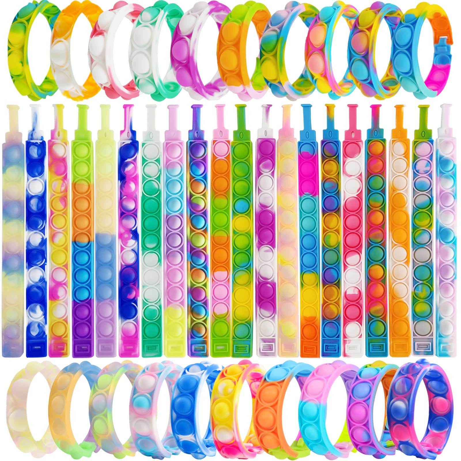 120 Pcs Pop Bracelet Bubble Fidget Sensory Toys for Party Favors, Pop Keychai...